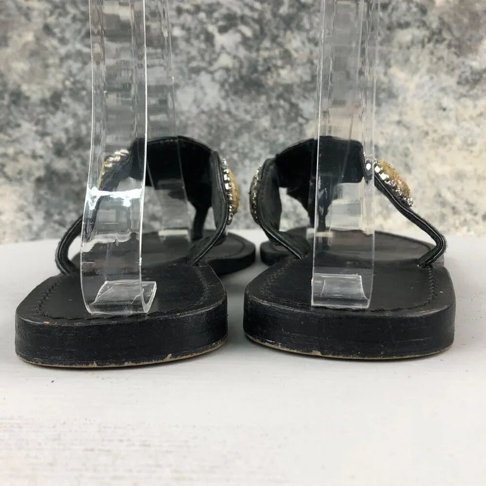 Mystique Boutique Black Sandal with Gold Embellishments